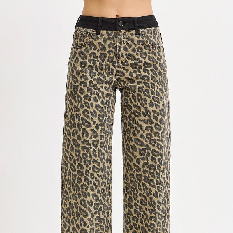 Leopard print pants on a white background