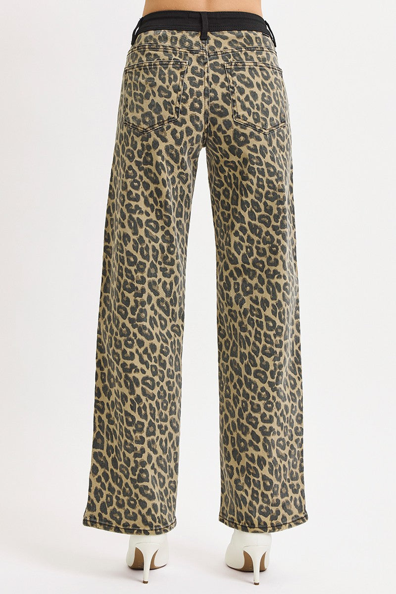 Leopard print pants on a white background