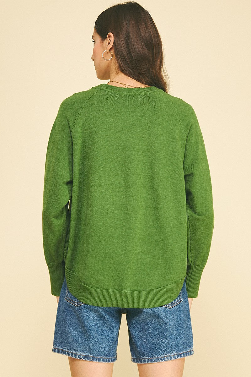 Pesto Green Curved Hem Sweater