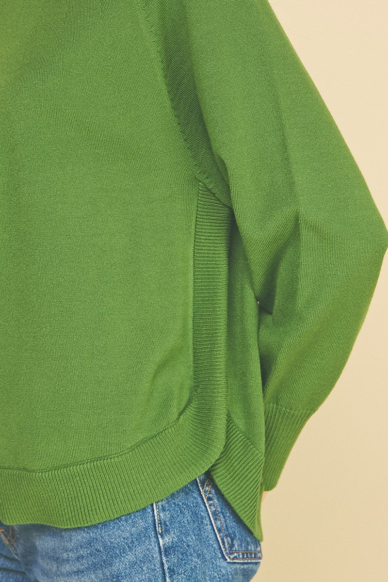 Pesto Green Curved Hem Sweater