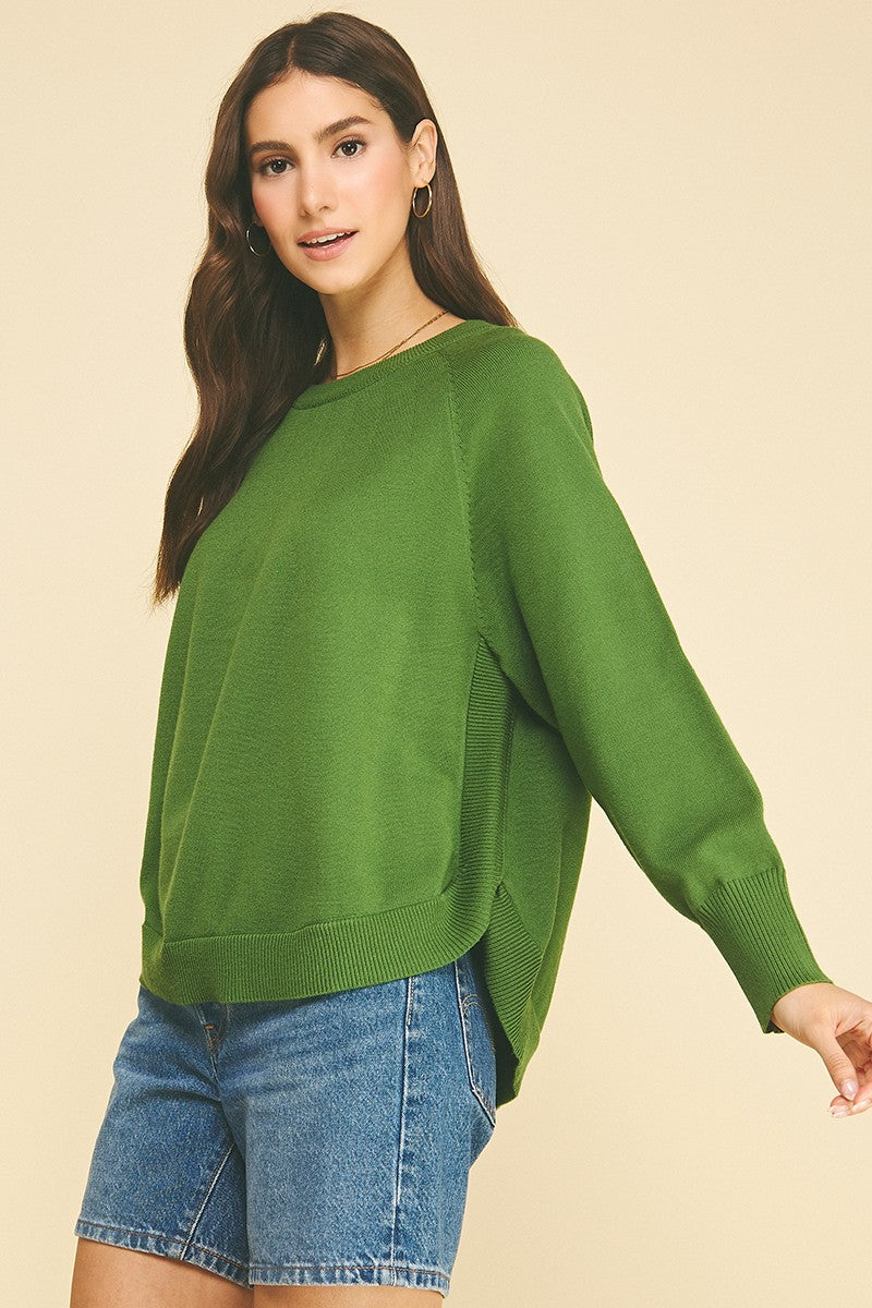 Pesto Green Curved Hem Sweater