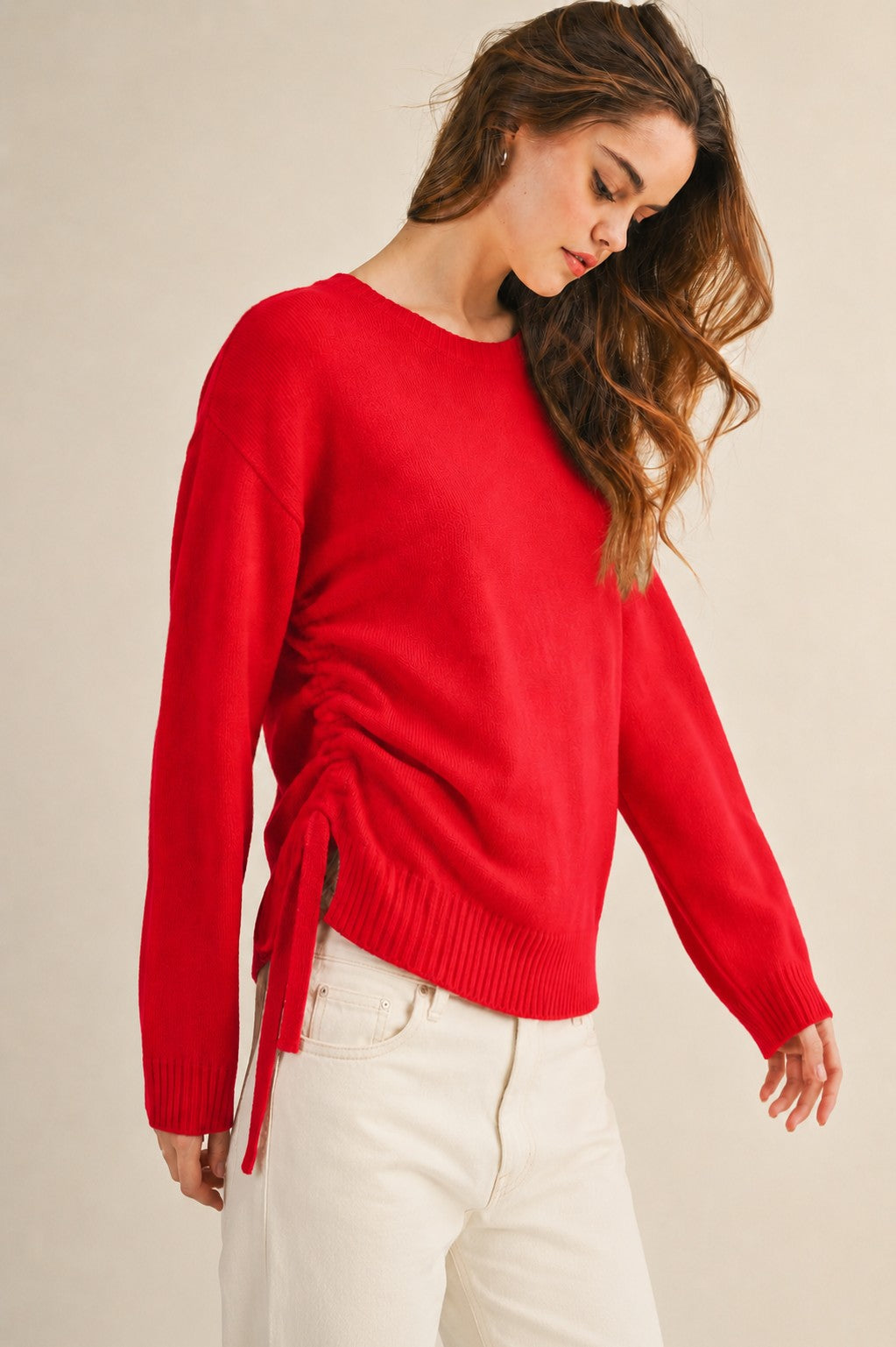 Red Side-Tie Knit Sweater