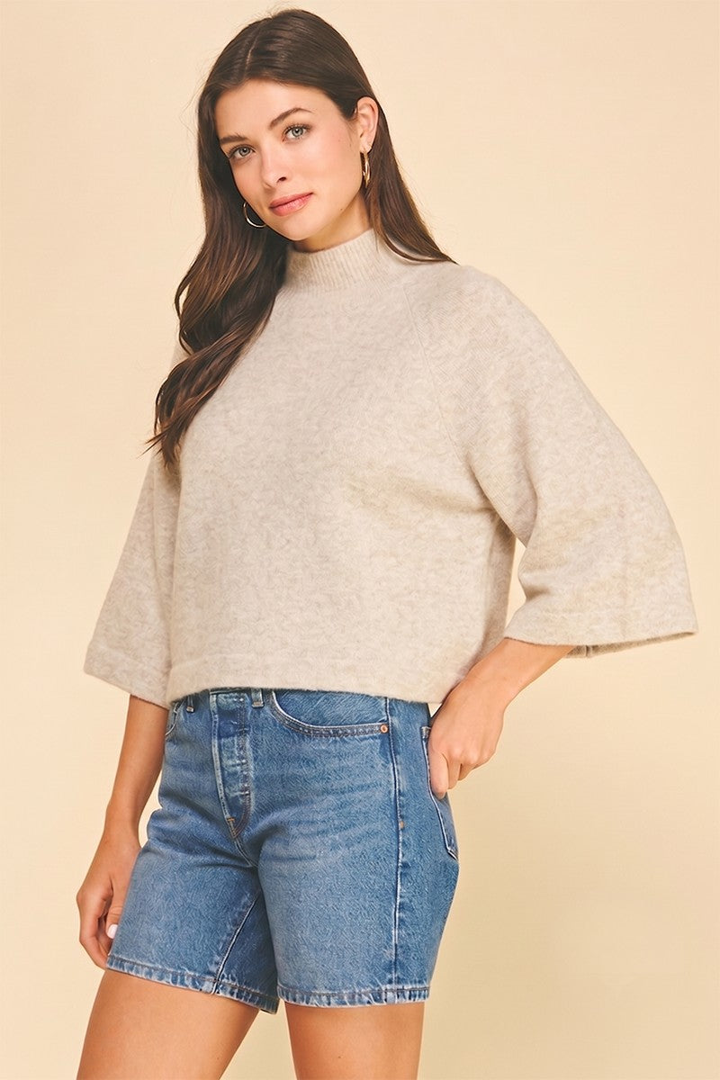Ivory Wide Sleeve Mock Neck Sweater