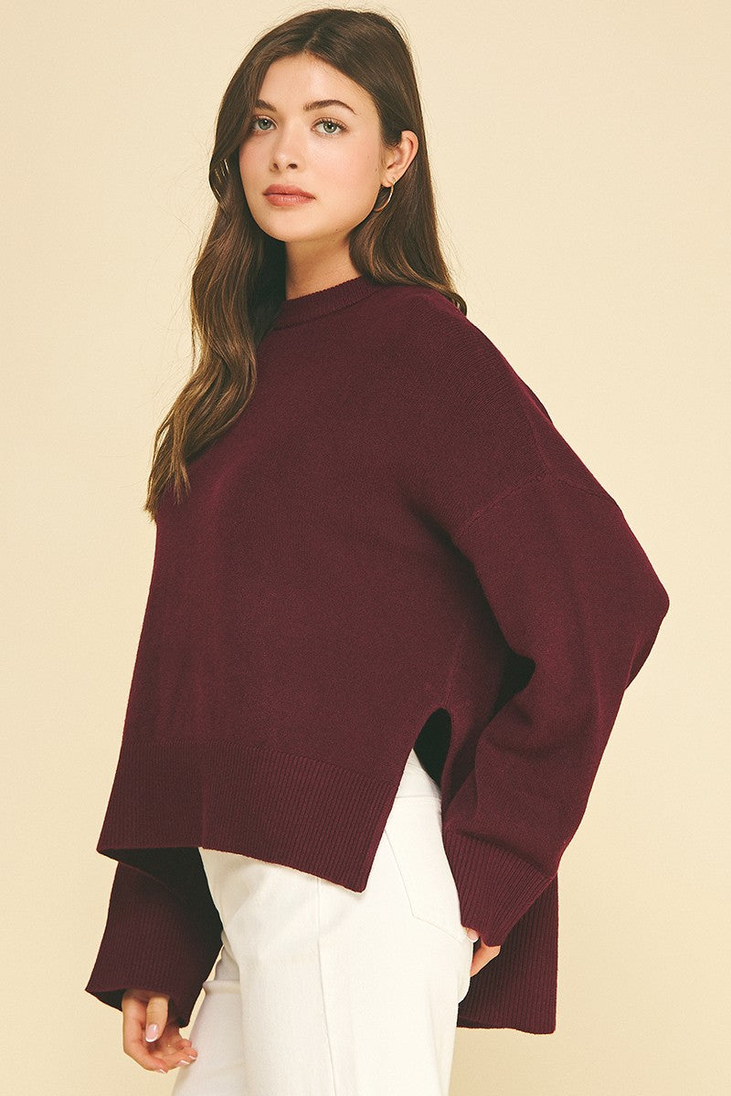 Wine Oversized High-Low Sweater