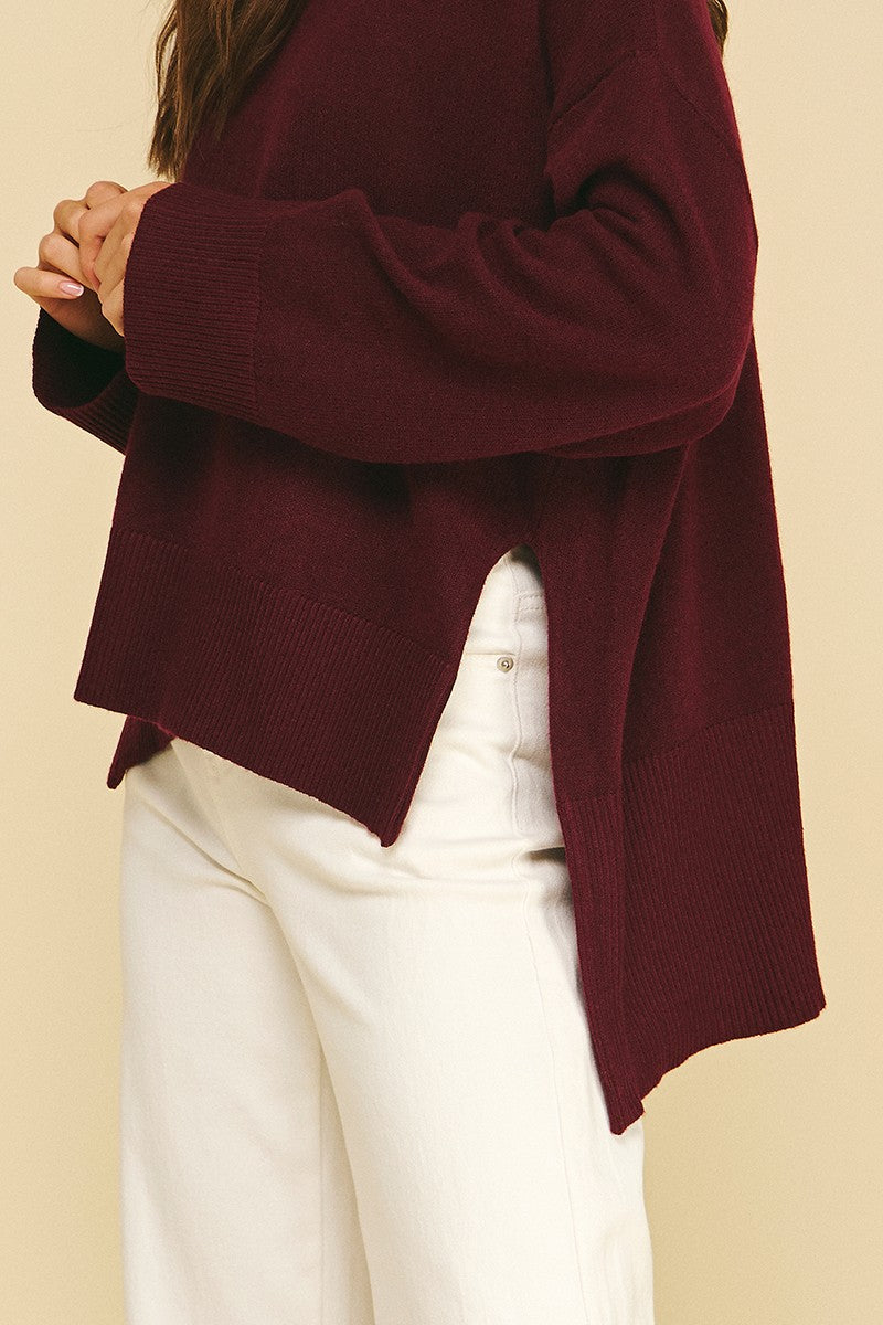 Wine Oversized High-Low Sweater