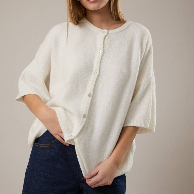 Short Sleeve Crew Neck Cardigan