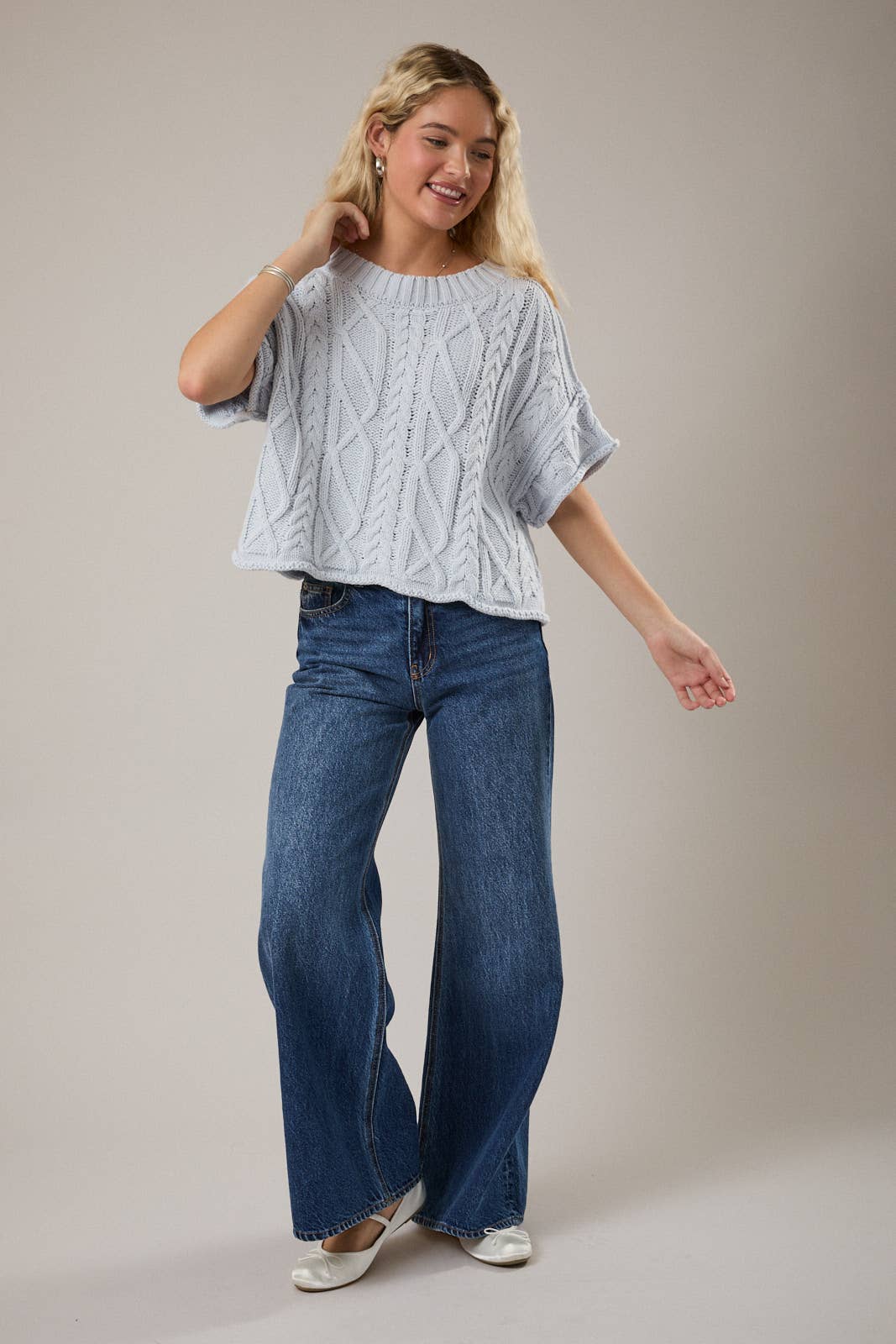 Light Blue Short Sleeve Sweater