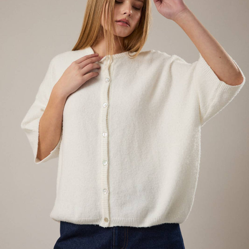 Short Sleeve Crew Neck Cardigan