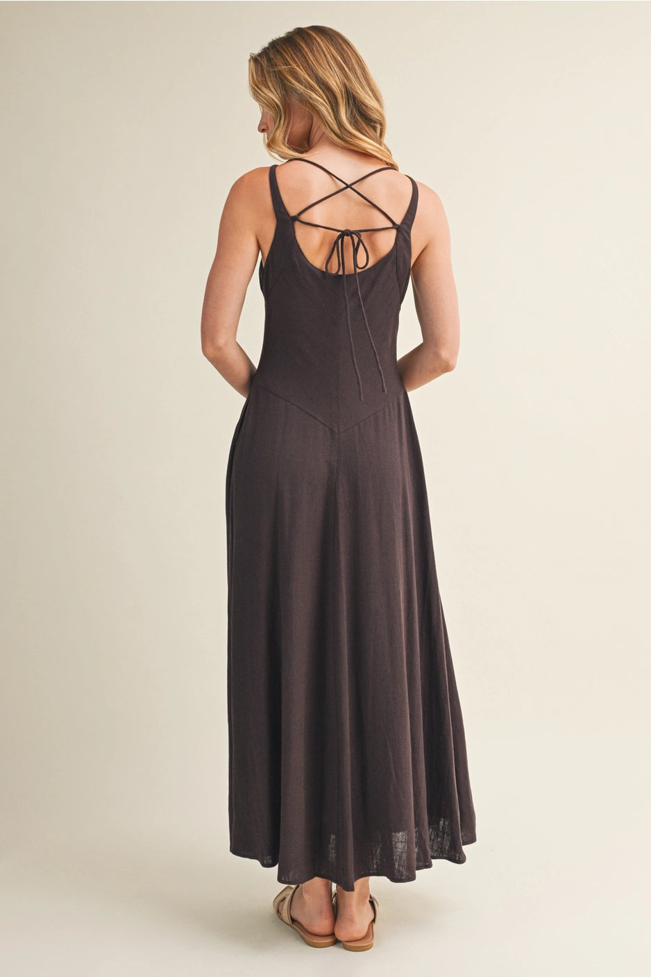 Square Neck Diagonal Seam Maxi Dress