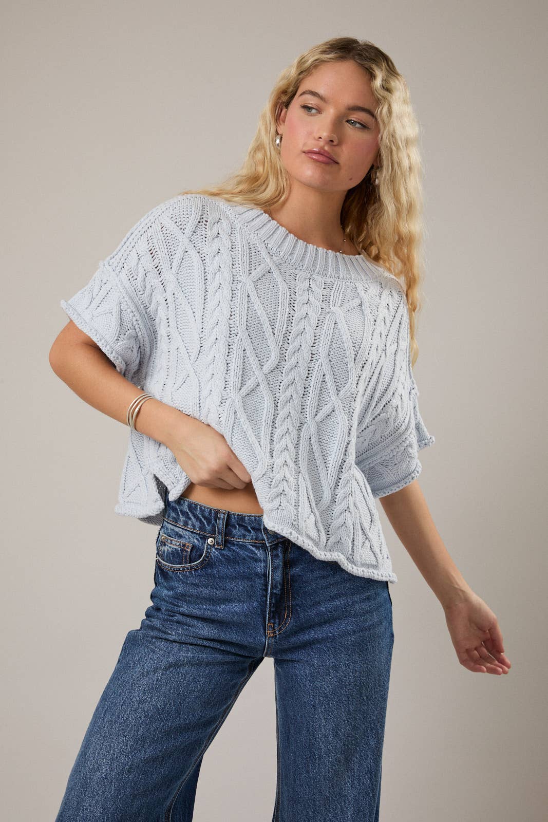 Light Blue Short Sleeve Sweater