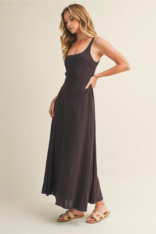 Square Neck Diagonal Seam Maxi Dress