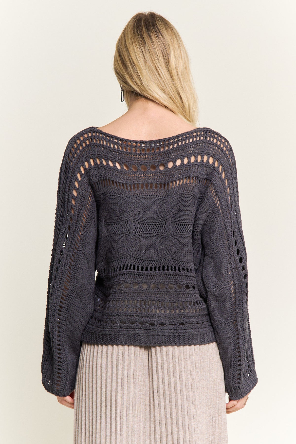 Charcoal Crocheted Open Knit Sweater