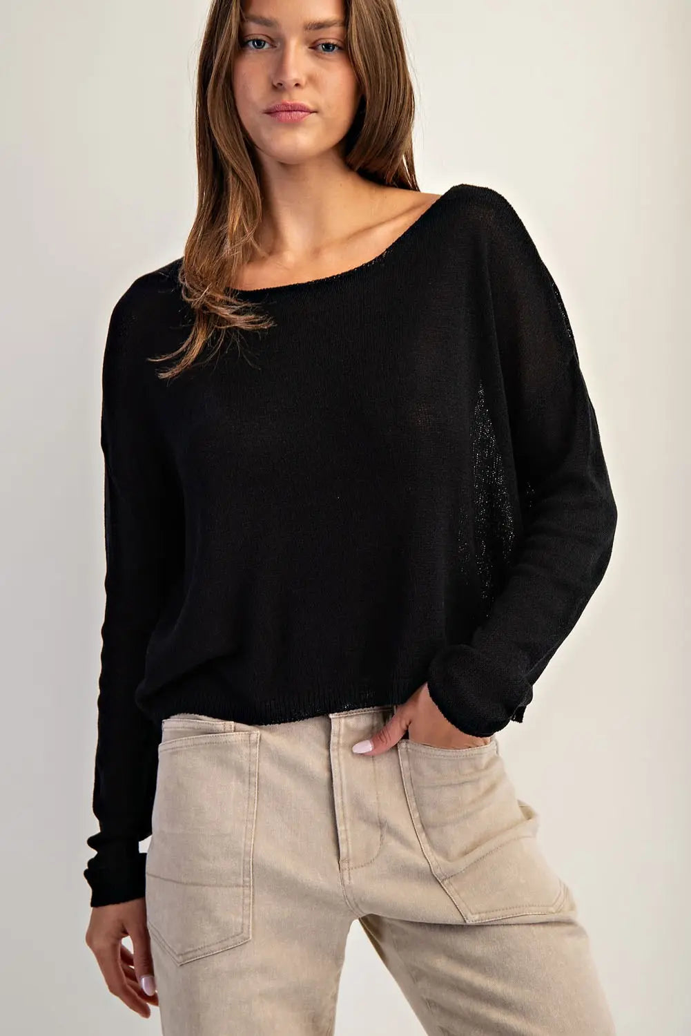 Black Boatneck Dolman Sleeve Sweater