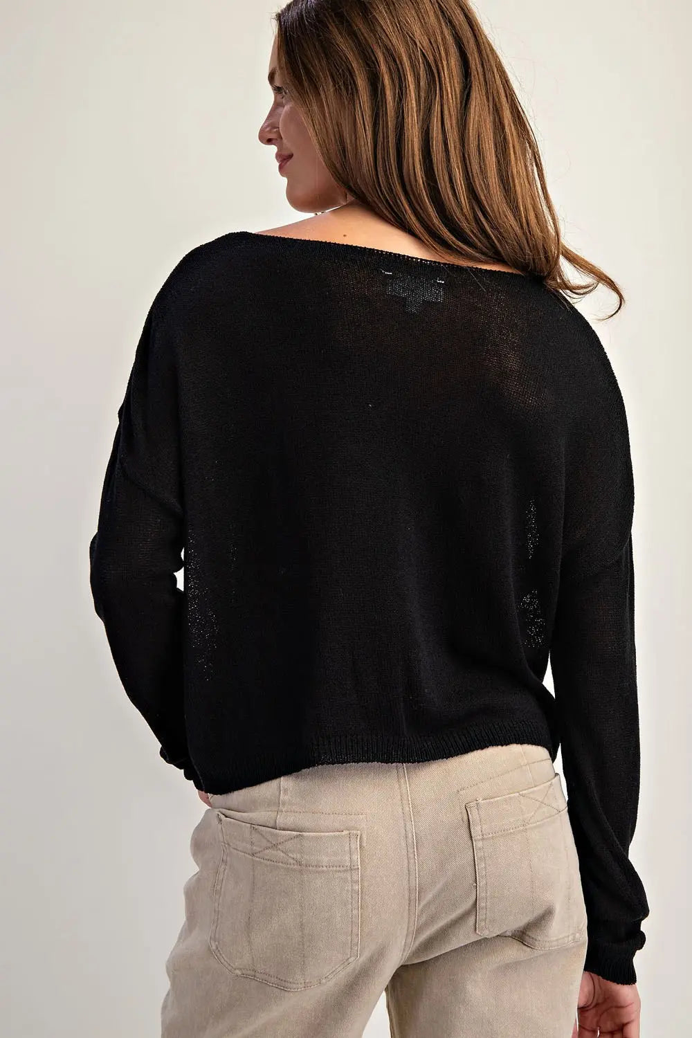 Black Boatneck Dolman Sleeve Sweater