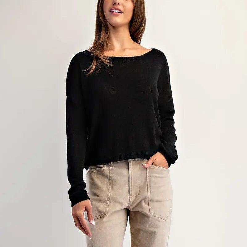Black Boatneck Dolman Sleeve Sweater
