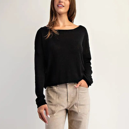 Black Boatneck Dolman Sleeve Sweater