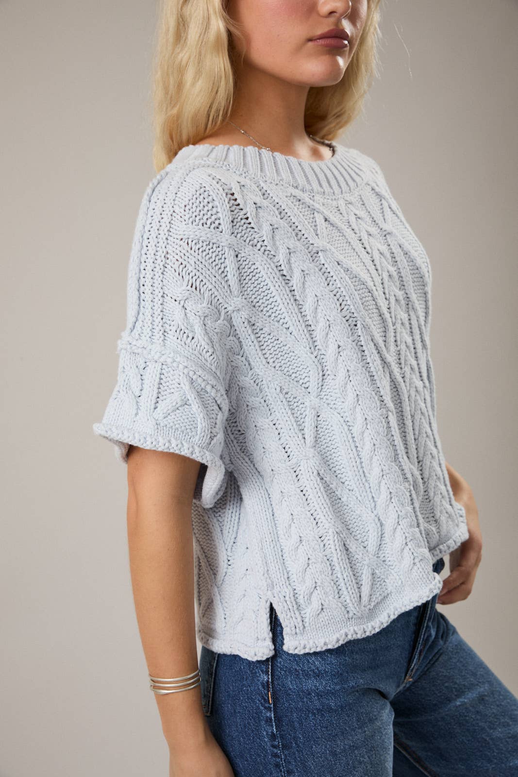 Light Blue Short Sleeve Sweater
