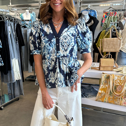 Boho Print Puff Sleeve Top