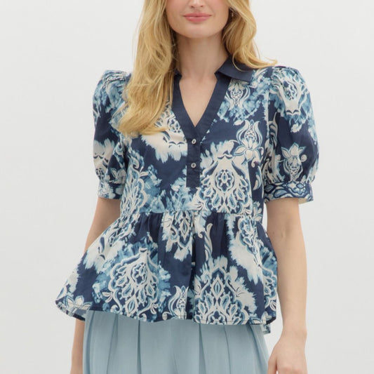 Boho Print Puff Sleeve Top
