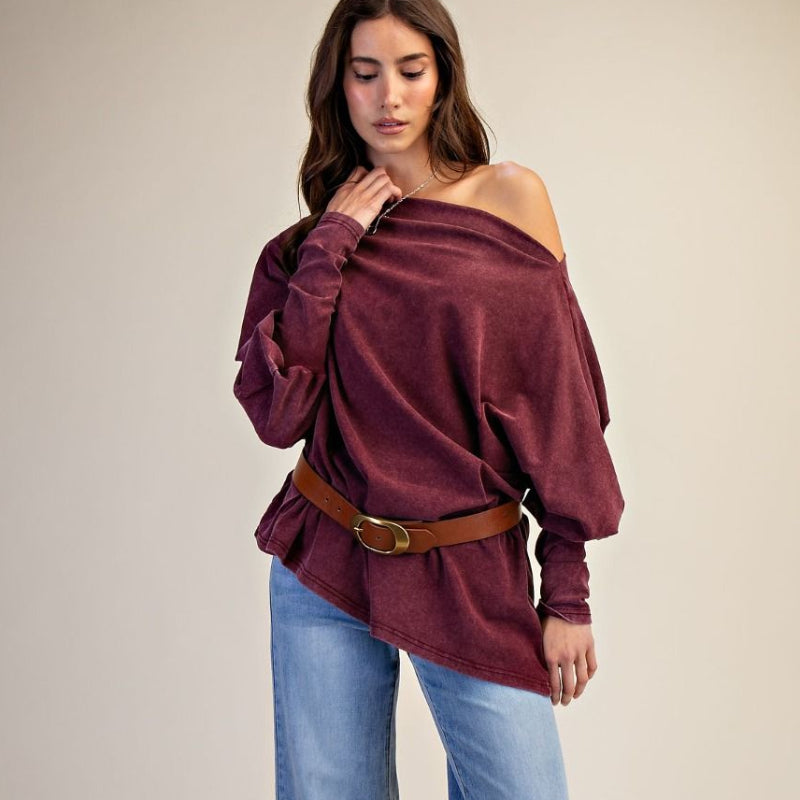 Burgundy One-Shoulder Top