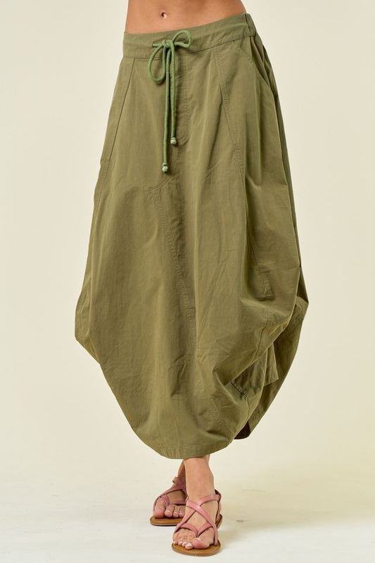 Camo Green Side Tuck Midi Skirt