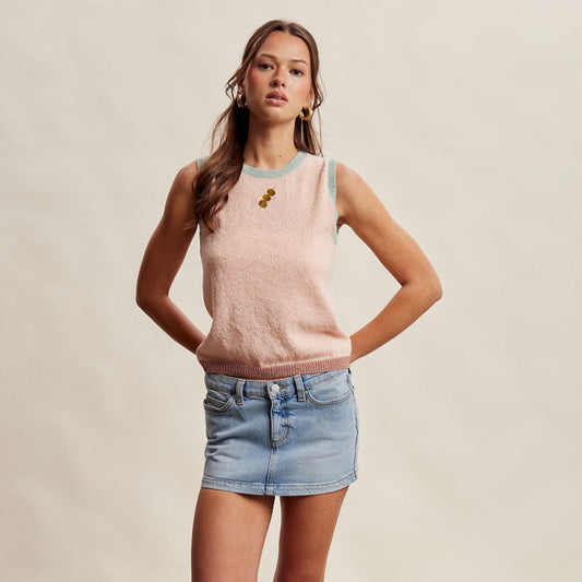 Embroidered Sleeveless Knit Tank Top