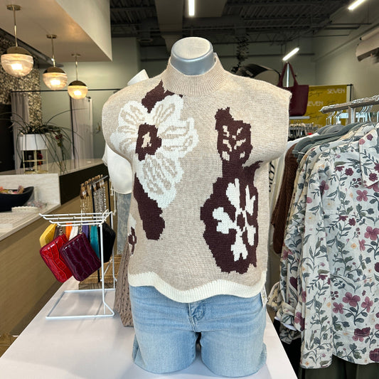 Floral Pattern Muscle Sleeve Sweater
