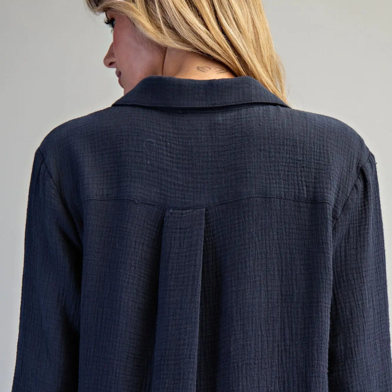 Cotton Gauze Long Sleeve Midi Dress