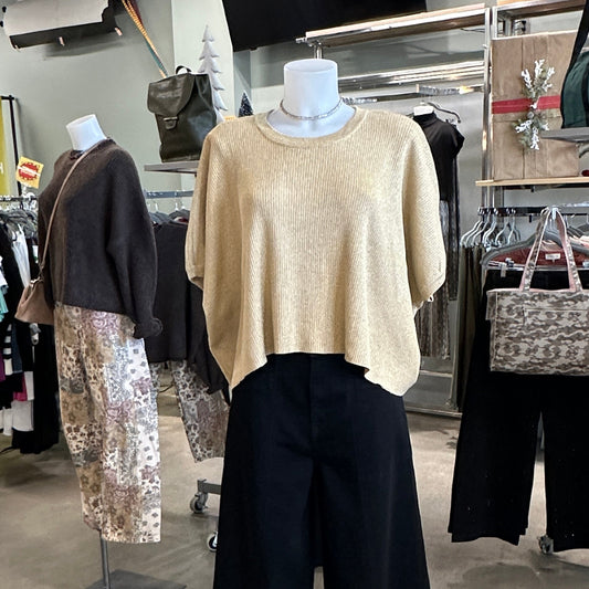 Gold Ribbed Round Neck Top