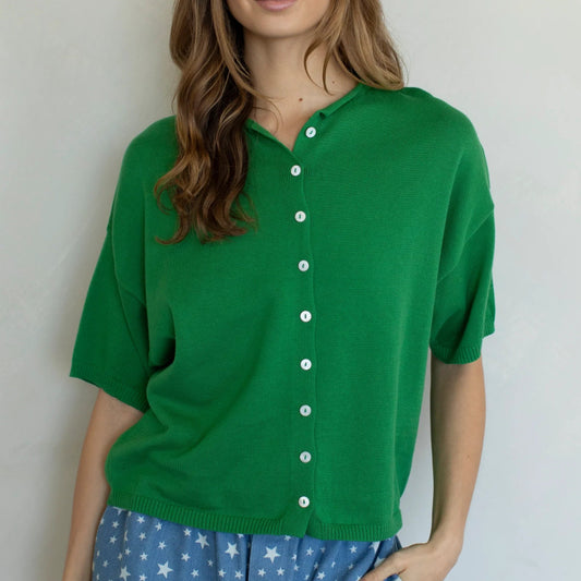 Green Knit Short Sleevel Cardigan