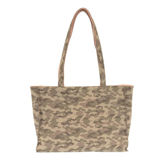 Camouflage-patterned tote bag on a white background
