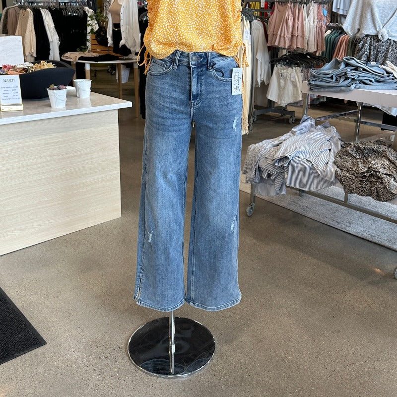 High Rise Wide Leg Jeans With Side Slit