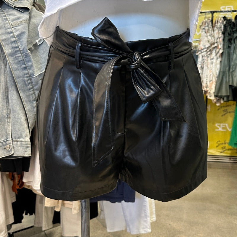 Curvy Pleather Shorts with Tie