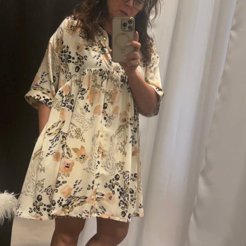 Satin Patterned Mini Dress