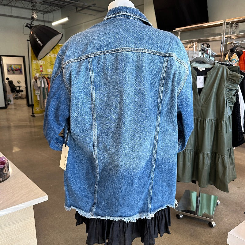 Long Line Destructed Denim Jacket