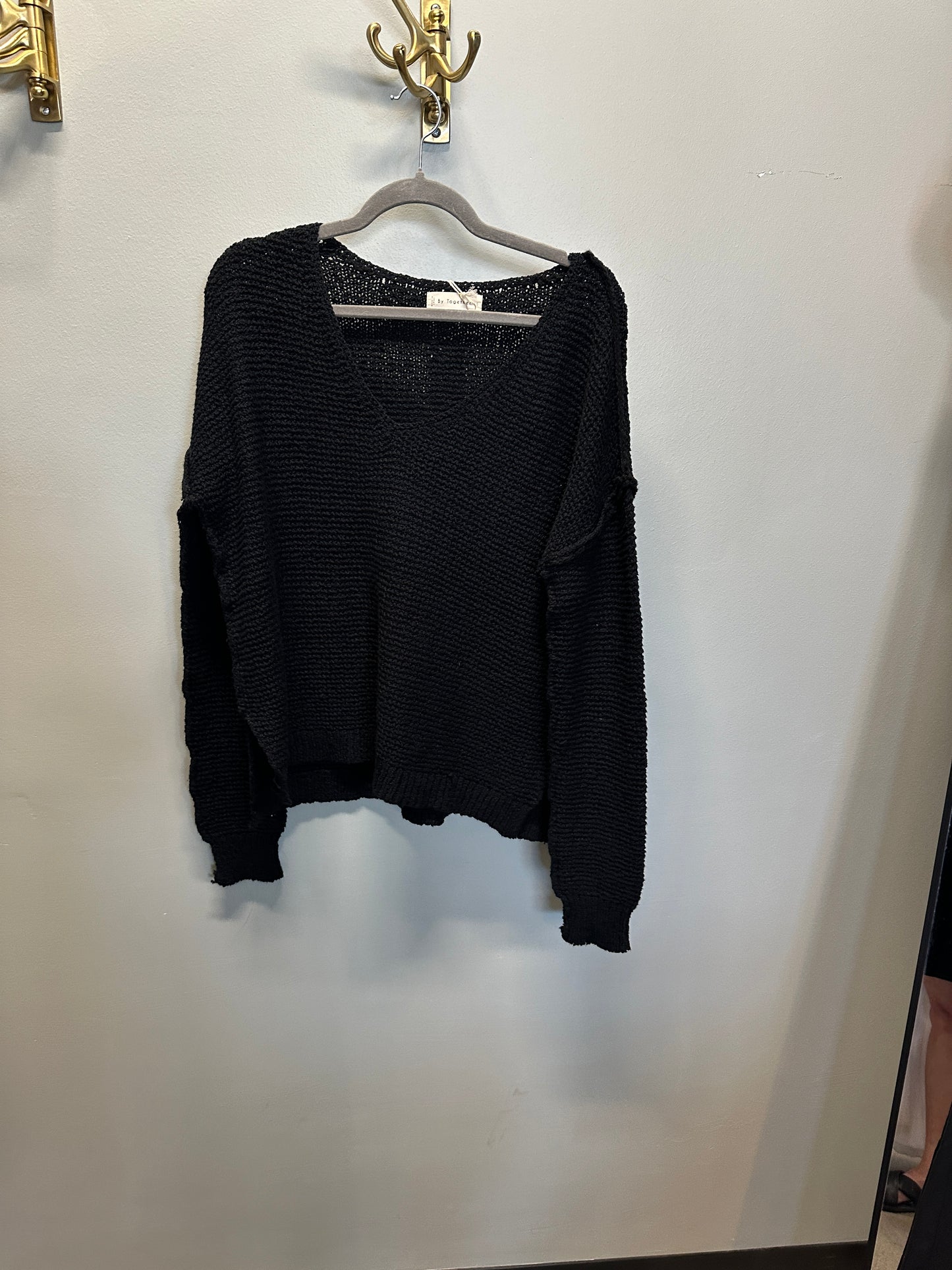 Black V-Neck Long Sleeve Knit Sweater