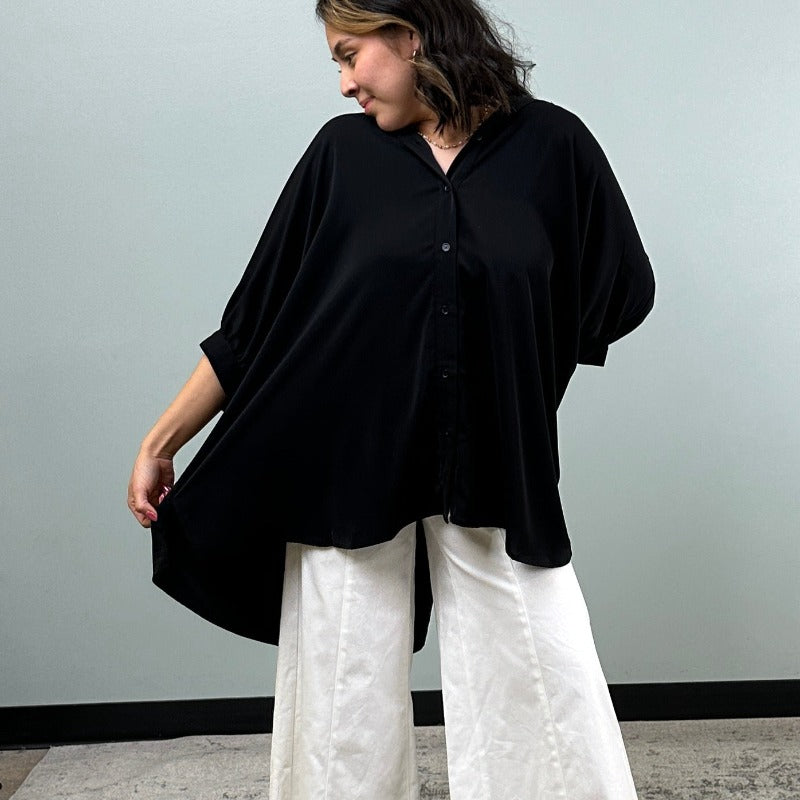 Black Collared Dolman Sleeve Oversized Top