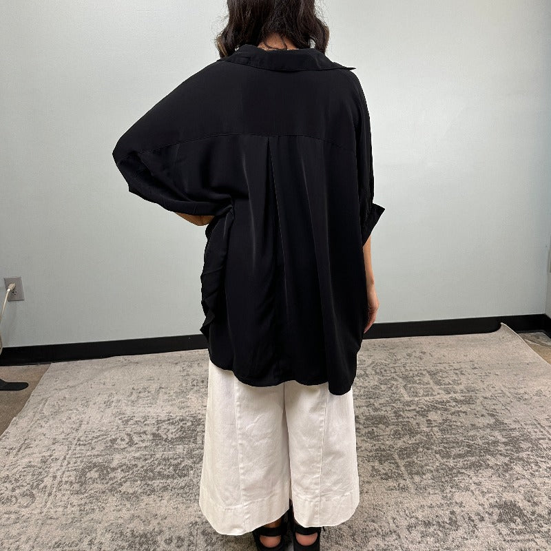 Black Collared Dolman Sleeve Oversized Top