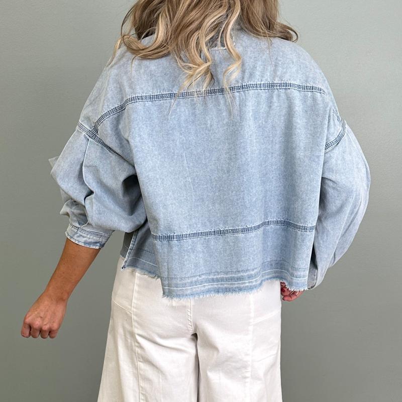 Mineral Washed Denim Deep v-Neck Top