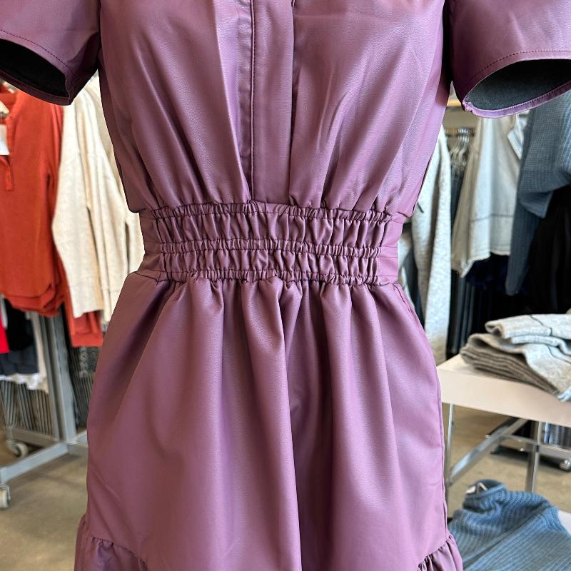 Plum Smocked Waist Pleather Dress