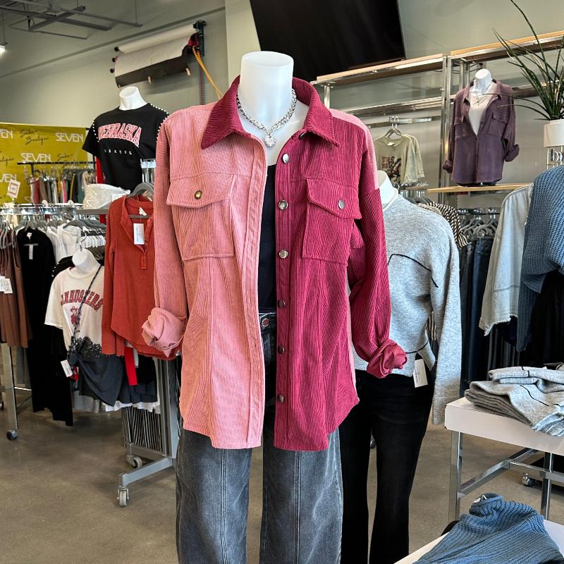 Two-Toned Pink/Maroon Corduroy Shacket