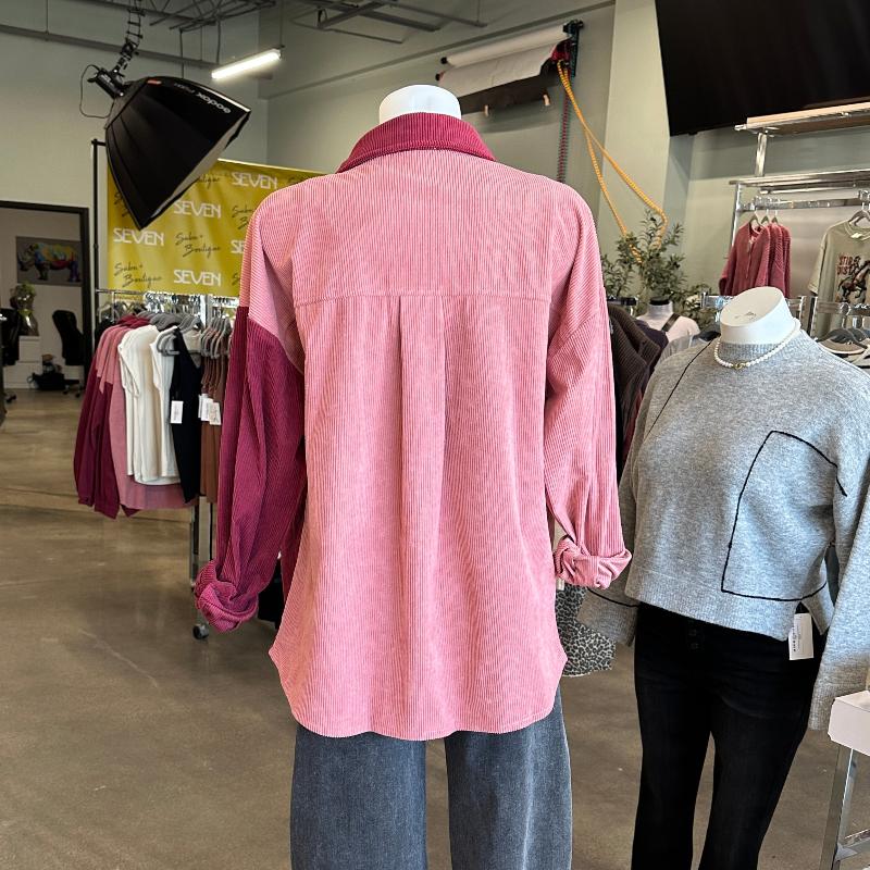 Two-Toned Pink/Maroon Corduroy Shacket