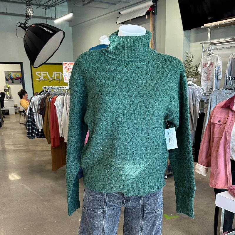 Dark Green Textured Turtleneck Sweater