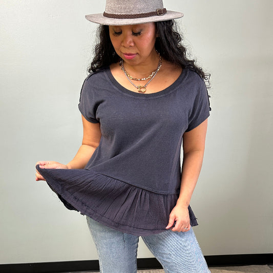 Soft Washed Ruffle Hem Top