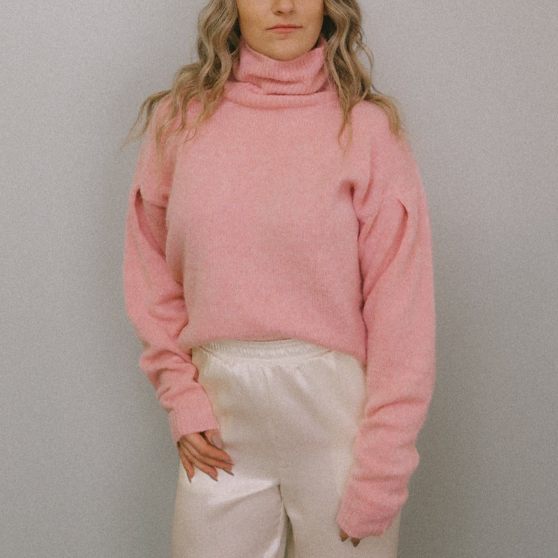 Strawberry Pink Turtleneck Sweater