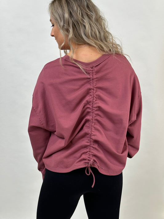 Wide Neck Ruched Back Sweatshirt