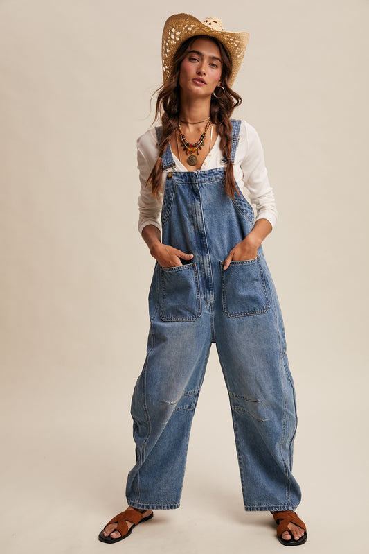 Western Wide-Leg Barrel Overalls