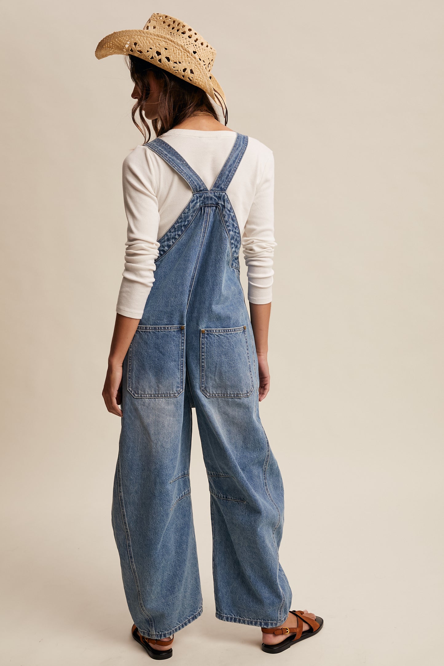 Western Wide-Leg Barrel Overalls