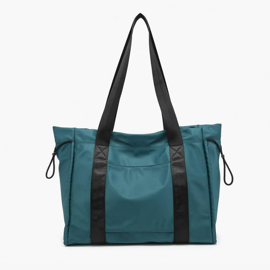 Lydia Drawstring Nylon Tote w/ Contrast Handle