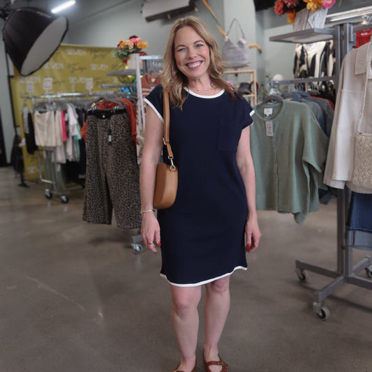 Navy Contrast Trim Sleeveless Mini Dress